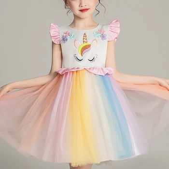 Dievčenské Šaty, Kostýmy, Svadobné Party Oblečenie Unicorn Princess Lete Dievčatá Petal Rukáv Šaty Detí Multi Sladké Šaty 2992