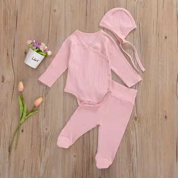 Dieťa 3piece Oblečenie Oblečenie Baby Boy Girl Šaty s Dlhým Rukávom farbou Romper + Dlhé Nohavice + Spp Oblečenie Baby Jeseň Oblečenie
