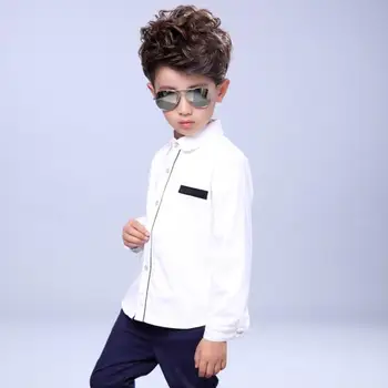 Dieťa Batoľa Gentleman Chlapec Svadobné Party Formálne Oblečenie Dieťa Tričká Dlhý Rukáv, Biela Bavlna Školy Deti Chlapci Tričko Topy JW3195