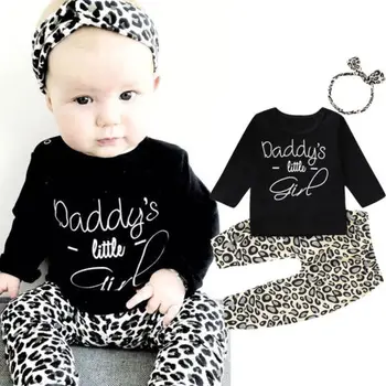 Dieťa Dievča Leopard Oblečenie Batoľa Dlhý Rukáv Topy + Nohavice + hlavový most Oblečenie Dieťa 3ks Sada Oblečenie Novorodenca