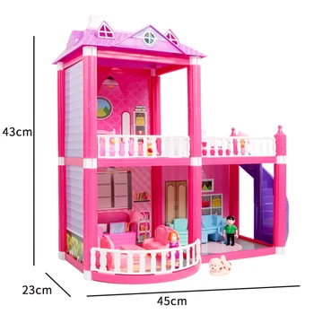 Dieťa DIY Doll house Hračky Ružový Zostaviť Princezná Villa Ručné Stavebné Casa Miniatúrny domček pre bábiky s Nábytkom Pre Deti Darček