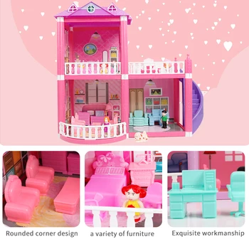 Dieťa DIY Doll house Hračky Ružový Zostaviť Princezná Villa Ručné Stavebné Casa Miniatúrny domček pre bábiky s Nábytkom Pre Deti Darček