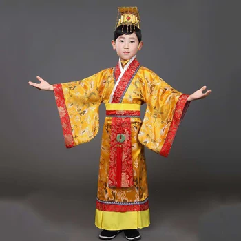 Dieťa Čínskej Tradičnej Hanfu Šaty Mužov, Chlapcov Cisára, Kráľa Stage Červené Oblečenie Detí Kostýmy Tang Vyhovovali Deti Župan+klobúk Sady