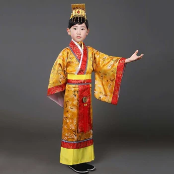 Dieťa Čínskej Tradičnej Hanfu Šaty Mužov, Chlapcov Cisára, Kráľa Stage Červené Oblečenie Detí Kostýmy Tang Vyhovovali Deti Župan+klobúk Sady
