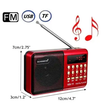Digitálne Rádio Reproduktor Prenosný Mini FM Rádio, USB TF MP3 Prehrávač Hudby Teleskopická Anténa Handsfree Vrecká Prijímač Vonkajšie k11