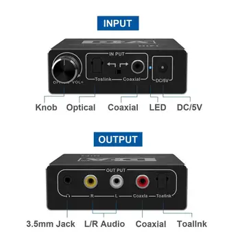 Digitálneho na Analógový Audio Prevodník Optický Toslink Koaxiálny na Analógové RCA L/R, 3,5 mm Jack Audio Adaptér pre Xbox HD DVD, Blu-ray PS3