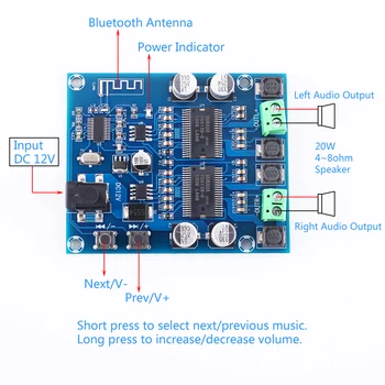 Digitálny Bluetooth Zosilňovač Board Dual Channel 20W+20W Hlas Audio Modul