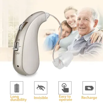 Digitálny Nabíjateľná sluchadla BTE Ťažkú Stratu Neviditeľné Ucho Aids Vysoký Výkon Zosilňovač Zvuku Enhancer Pre ElderlyDeaf