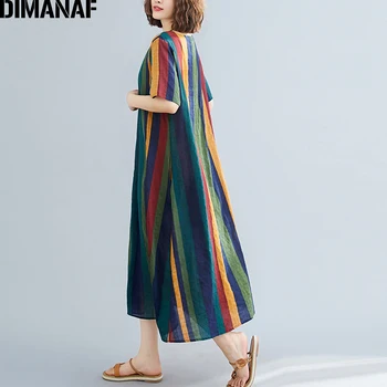 DIMANAF Plus Veľkosť Letné Šaty Žien Oblečenie Vintage Sundress Pruhované Tlač Elegantná Dáma Vestidos Bavlna Voľné Maxi Šaty XL 2X