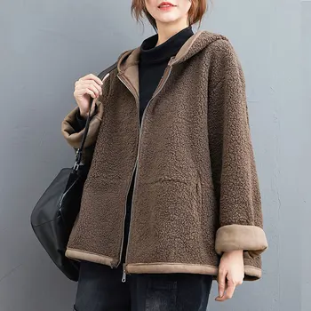 DIMANAF Plus Veľkosť Ženy Coats 2020 Zimné Cashmere Bundy Kabáty Klobúk Pevné Základné Hrubé Teplé Vrecká Hrnú Nové Voľné vrchné oblečenie