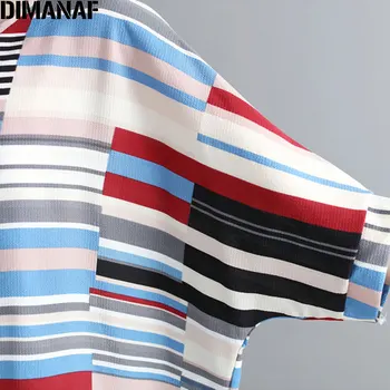 DIMANAF Ženy T-Shirt Leta 2018 Plus Veľkosť Šifón Pruhované Tlač Základné Topy Batwing Rukáv Žena Bežné tričko Veľké Oblečenie