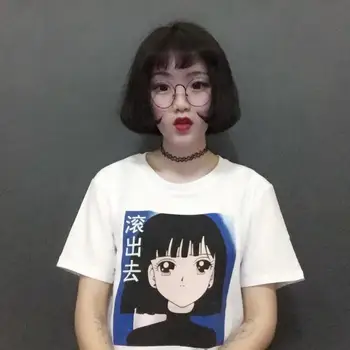 Dingtoll 2016 Japonskom Štýle Kreslených Dievča Vytlačené T shirt Kwaii Študent Krátky Rukáv Ženské Tričká Topy WMT303