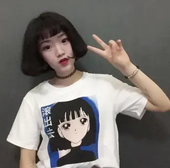 Dingtoll 2016 Japonskom Štýle Kreslených Dievča Vytlačené T shirt Kwaii Študent Krátky Rukáv Ženské Tričká Topy WMT303
