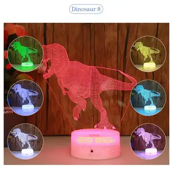 Dinosaurov 3D LED Ilúzie Lampa 3D Optické Ilúzie Svetlo 7 farieb Viacfarebná USB Domáce Dekorácie Farebné Vymeniteľné Lampa pre chlapcov