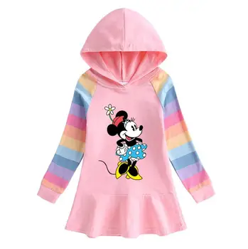 Disney Baby Dievčatá Oblečenie Detí Mickey Šaty s Kapucňou Jeseň Jar Minnie Mouse Cartoon Sveter Girl Šaty