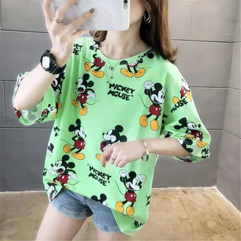 Disney Biela T-shirts Ženy Mickey Mouse Cartoon Topy Lete Ženskej Módy Tees tričká Krátky Rukáv kórejský Štýl Lady Tshirts