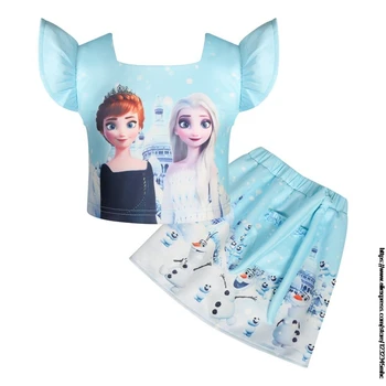 Disney Horúce Holky Oblečenie Sady Letných Mrazené Elsa krátke rukáv top karikatúra tlače sukne 2-dielna deti, detské Oblečenie Oblek