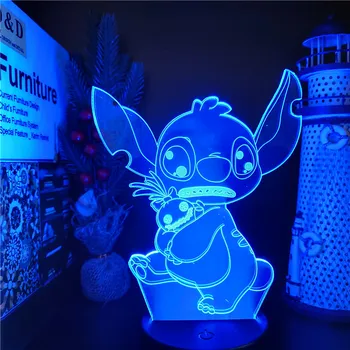 Disney Karikatúry 3D Lampa Lilo Steh Akcie Obrázok LED Nočné Svetlo Anime Akryl 7 Zmena Farby Tabuľka Svetlo Domova Deti Darčeky