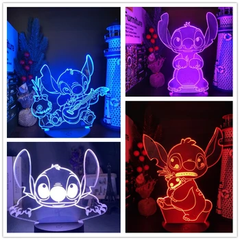 Disney Karikatúry 3D Lampa Lilo Steh Akcie Obrázok LED Nočné Svetlo Anime Akryl 7 Zmena Farby Tabuľka Svetlo Domova Deti Darčeky