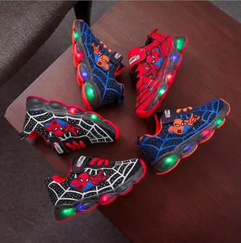 Disney Karikatúry Chlapci Spiderman Topánky Dieťa Svetelný Tenisky Značky Oka obuv Deti LED Blikajúce Topánky Dieťa Bežné Čistenie