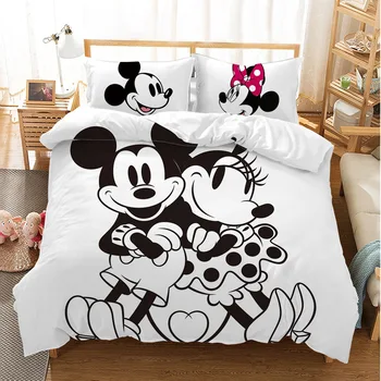 Disney Mickey Minnie Cartoon 3D tlač posteľ dvoch/troch dielna sada Mickey Mouse Deka titulnú detský domov textilné nastaviť