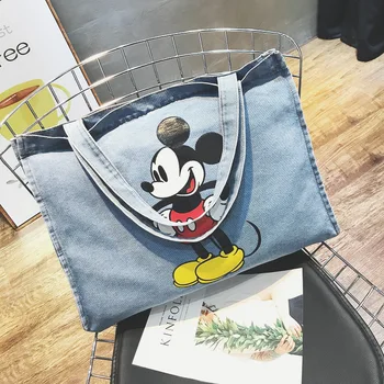 Disney Mickey Mouse Cartoon Veľkú Kapacitu Shopper kovboj taška cez Rameno lady kabelky ženy nákupy, Voľný čas taška Fashion street