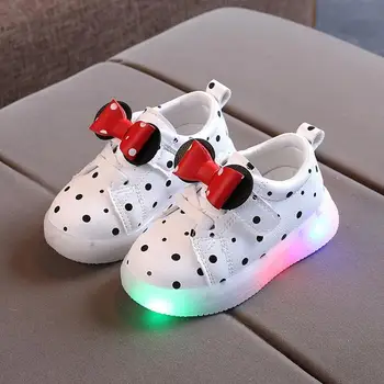 Disney Minnie Mouse deti topánky detské tenisky so svetlami, dievčatá jeseň Bežné žiariace športové topánky Dieťa led tenisky