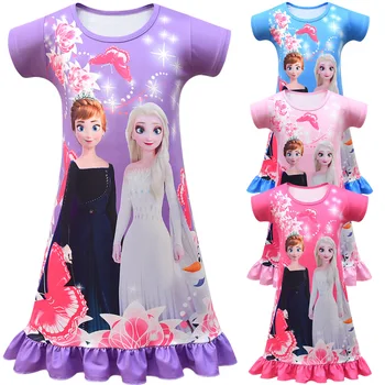 Disney Mrazené Elsa Anna Letné Dievčenské Šaty Deti Cosplay Party Šaty Snehová Kráľovná Noci Spať Pyžamo Detské Oblečenie