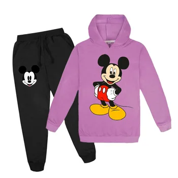 Disney Módne Mickey Mouse Deti detská Mikina Big Boy Chlapci a Dievčatá Kapucňou + Nohavice Nastaviť