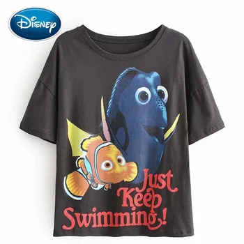 Disney Módne Nemo Clownfish Cartoon List Vytlačiť T-Shirt O-Krku Pulóver S Krátkym Rukávom Bežné Sladké Štýlové Ženy Tee Topy