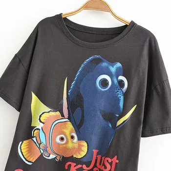 Disney Módne Nemo Clownfish Cartoon List Vytlačiť T-Shirt O-Krku Pulóver S Krátkym Rukávom Bežné Sladké Štýlové Ženy Tee Topy