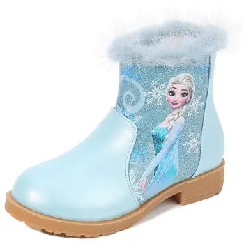 Disney Nové Elsa Princezná Vysoká Martin Topánky Dievčatá Mid-podpätky Jeseň A v Zime Teplý Deti Flitrami Snehu Topánky Mrazené Topánky