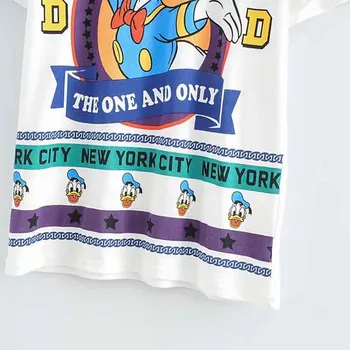 Disney Roztomilý Módne Donald Duck Cartoon List Tlač Ženy T-Shirt O-Krku Pulóver S Krátkym Rukávom Bežné Sladké Voľné White Tee Top