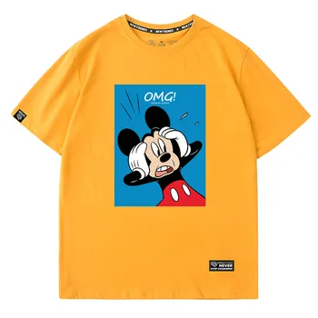 Disney Štýlový Mickey Mouse Cartoon OMG List Tlače O-Krku Pulóver Krátky Rukáv T-Shirt Módne Ženy Voľné Tee Topy 5 Farieb