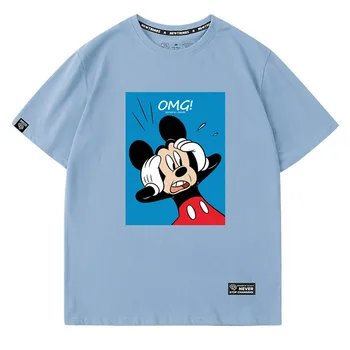 Disney Štýlový Mickey Mouse Cartoon OMG List Tlače O-Krku Pulóver Krátky Rukáv T-Shirt Módne Ženy Voľné Tee Topy 5 Farieb
