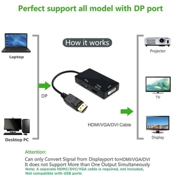 DisplayPort DP Na kompatibilný s HDMI DVI-VGA Kábel 1080P Displej Port Converter Konektor Pre PC Projektor Notebook HDTV
