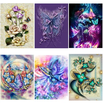 DIY 5D Diamond Maľovanie Farebné Kvetinové Diamond Výšivky Zvierat Mozaiky Motýľ Cross Stitch Plné Kolo Vŕtať Domova Darček
