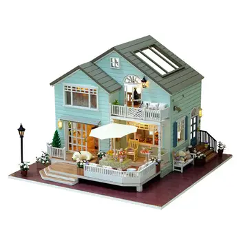 DIY Doll House Drevená Bábika Domy Miniatúrny domček pre bábiky s Nábytkom Súpravy, Hračky Pre Deti Vianočný Darček Queen ' s Town