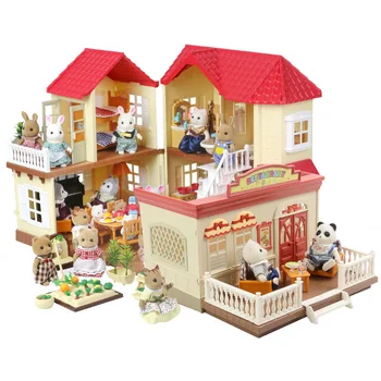 DIY Doll House Les Chata Villa Kolokačných Domov Domy Prekvapenie domček pre bábiky s Nábytkom Auta Zvierat Rodiny Hračky Nastaviť Deti Darček