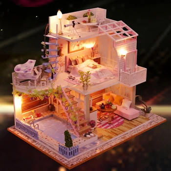 DIY Doll House Miniatúrne Súprava Nábytku Model Budovy Hračky Pre Deti Vianočný Darček 3D Drevený Dom Miniatúry domček pre bábiky súpravy