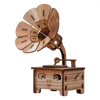 DIY Drevené Ručné Naštartovaní Music Box Hodinky Vintage Gramophone Kmeňových Hračky Veda Experiment Auta Vzdelávacie Hračky Pre Deti,