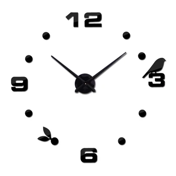 DIY hodiny hodinky Obývacia Izba Quartz Akryl Zrkadlový efekt vták dizajn domáce dekorácie Moderné Samolepky na Stenu stále životný štýl