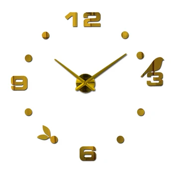 DIY hodiny hodinky Obývacia Izba Quartz Akryl Zrkadlový efekt vták dizajn domáce dekorácie Moderné Samolepky na Stenu stále životný štýl