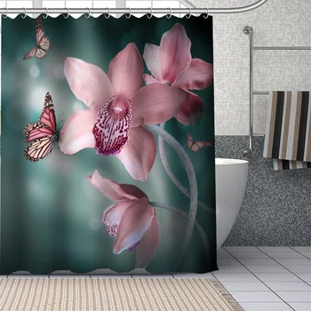DIY Kúpeľňa Odolné Vlastné Orchidea Sprchové Závesy DIY Kúpeľňa Záclony Umývateľný Polyester pre Vaňou Art Decor