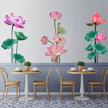 DIY Lotus Stenu, Nálepky Čínsky Štýl Kaligrafie Atrament Maľby Nástenné Art nástenné Vymeniteľné Kvetinový Obtlačky Domova