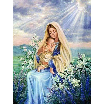 DIY Madonna diamond maľba panny dieťa dimaond výšivky plný vrták panny márie diamond maľovanie mozaiky plné kolo vŕtačka