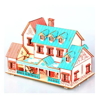 DIY Model hračky Drevené 3D Puzzle Nalati Villa Drevené Stavebnice, Puzzle Hry, Montáž Hračky Darček pre Deti, Dospelých, P40