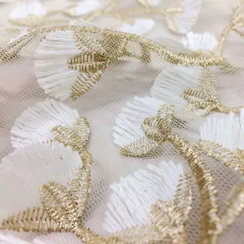 DIY Svadobné francúzskej Čipky Textílie Afriky Šitie Tylu Guipure Čipky Textílie 3D Zlaté Nite na Výšivky Oblečenie čipky Textílie 1yard
