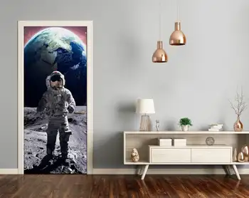 DIY Zeme Mesiac Astronaut nástenná maľba Nepremokavé Tapety Samolepiace Dvere, Nálepky, Tlač Obrázku Rekonštrukcii Nové Spálne Domova