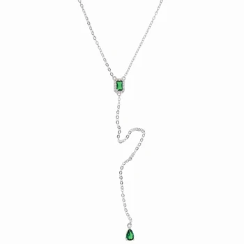 Dlho lariat Y náhrdelník geometrické kúzlo zelenými zirkónmi eleganciu jednoduché módy ženy golier reťaze